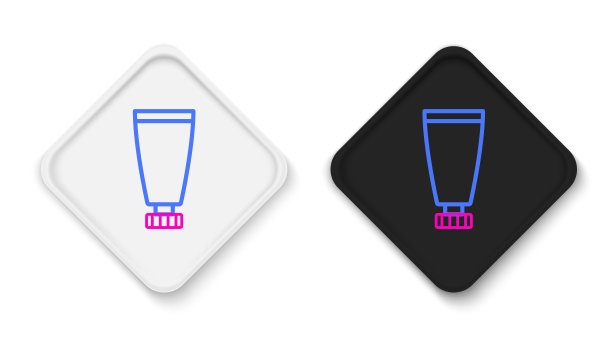 线条霜或乳液化妆品管图标孤立的白色背景。女性身体护理产品。彩色轮廓概念。向量图片下载