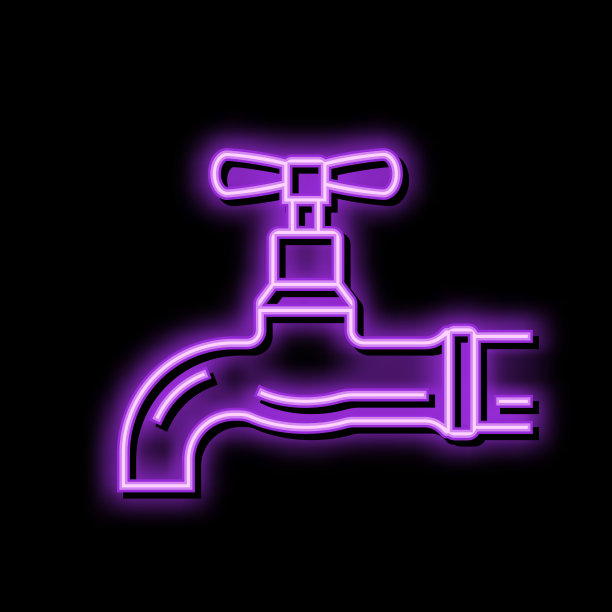 水龙头铜金属霓虹灯发光图标说明图片下载