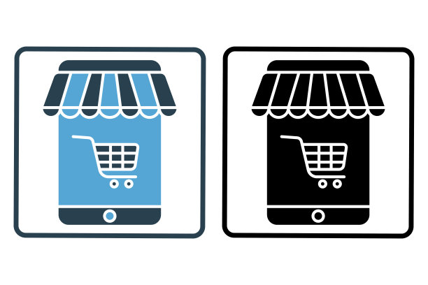 手机商店图标说明。图标与购物有关。实心图标样式。简单的矢量设计可编辑图片下载