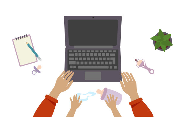 自由职业妇女与孩子在工作场所图片下载