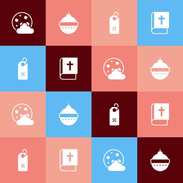 设置流行艺术圣诞夜，球，折扣百分比标签和圣经书图标。向量图片下载