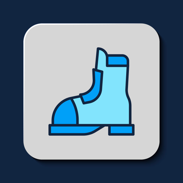 填充轮廓猎人靴子图标孤立在蓝色背景。向量图片下载