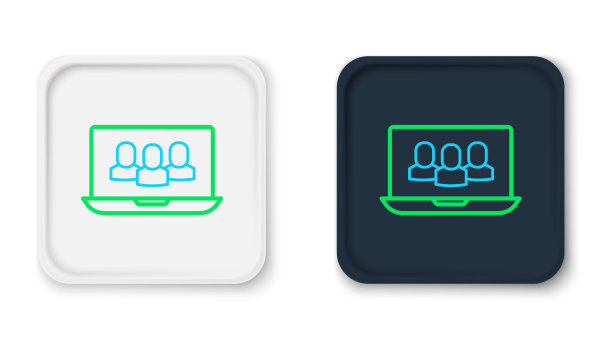 视频聊天会议图标孤立在白色背景上。在线会议工作在家。远程项目管理。彩色轮廓概念。向量图片下载