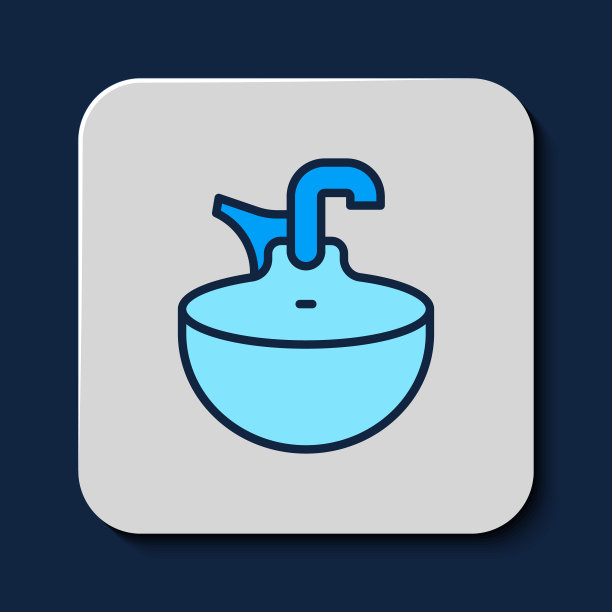 填充轮廓脸盆图标孤立在蓝色背景。理发洗脸盆椅。洗发椅。向量图片下载