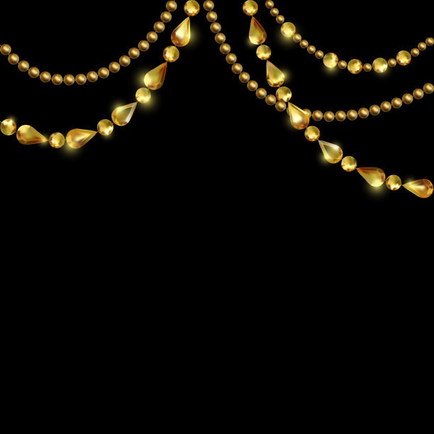 金色的装饰。晶体。珍珠。金色的珠子。钻石。矢量插图。背景。珠宝。悬架。节日的花环。图片下载