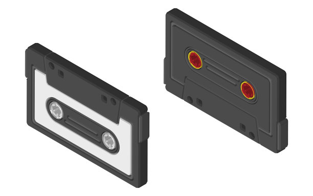 音乐卡带等距背景。侧面查看老式模拟歌曲磁带记录。混合磁带复古。音频磁带隔离。旧音乐复古播放器。复古音乐音频卡带。80年代，90年代空白混合。矢量图图片下载