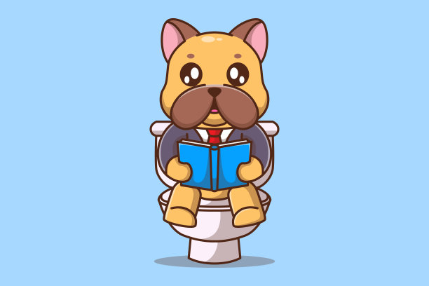 可爱的斗牛犬小狗在厕所读书图片下载