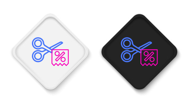 线剪刀削减折扣优惠券图标孤立的白色背景。在网上超市以低价格或一半成本销售的概念。彩色轮廓概念。向量图片下载