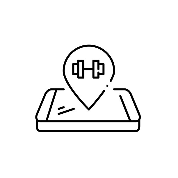 智能手机上的杠铃地图指针。健身房健身俱乐部的位置和应用程序。像素完美，可编辑的笔画图标图片下载