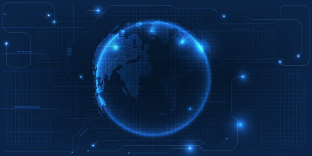在蓝色霓虹灯数字星球上连接人们的数字通信矢量插图。数字数据创新和技术概念。图片下载