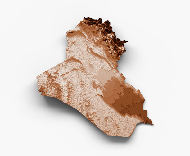 伊拉克地图在旧风格，棕色图形在复古风格。高细节3d插图图片下载