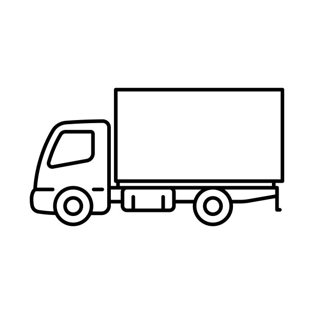 卡车图标。范。黑色轮廓线性轮廓。侧视图。可编辑的中风。矢量简单平面图形说明。白色背景上的孤立物体。隔离。图片下载