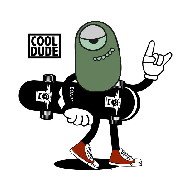 矢量插图卡通人物滑板。矢量设计的服装印花，海报和其他用途。图片下载