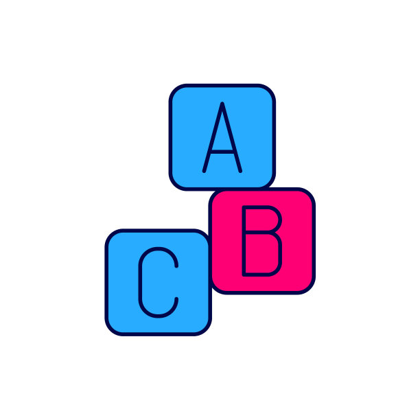 填充轮廓ABC块图标孤立在白色背景上。由字母A,B,C组成的字母立方体。向量图片下载