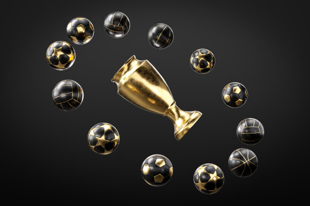 黄金冠军奖杯杯与黑色和金色的运动装备- 3D插图图片下载