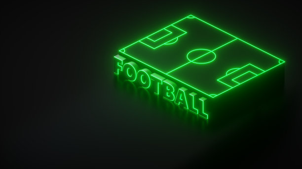 足球球场与绿色霓虹灯在黑色背景- 3D插图图片下载
