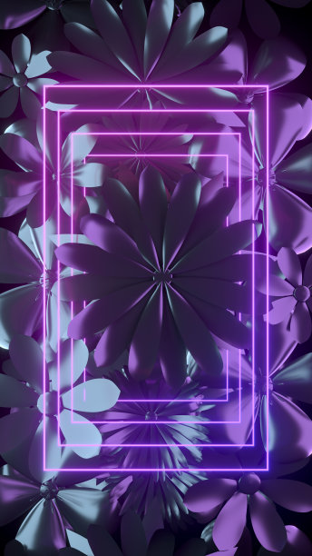 发光的霓虹灯框架在春天的花朵背景图片下载