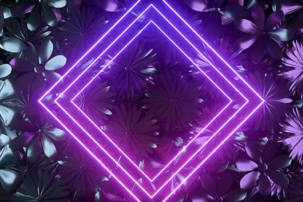 发光的霓虹灯框架在春天的花朵背景图片下载