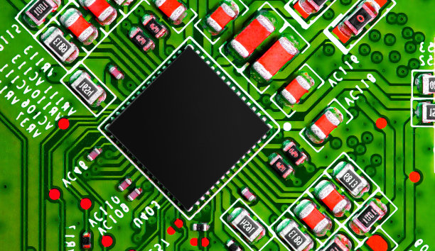 近距离观察PC电路板上的元件和微芯片图片下载