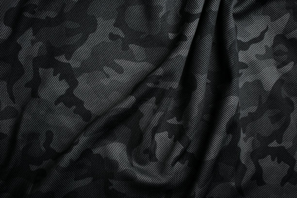 迷彩图案。时髦的深灰色迷彩面料。军事上的纹理。黑暗的背景。图片下载