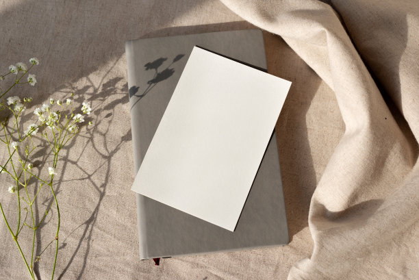 中性米色背景的空白纸卡和记事本，带有复制空间的唯美自然品牌模板图片下载