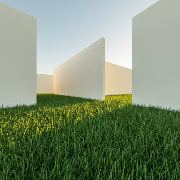 三维几何橱窗与美丽的蓝天背景图片下载