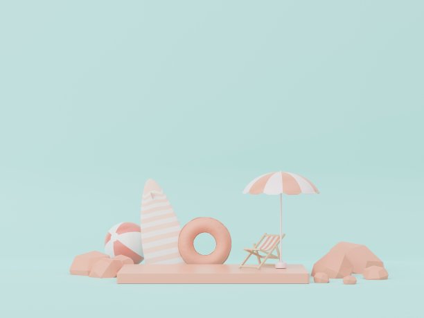 最小展示平台的3d渲染与夏季的背景概念。网络横幅和模拟的极简主义基座。图片下载