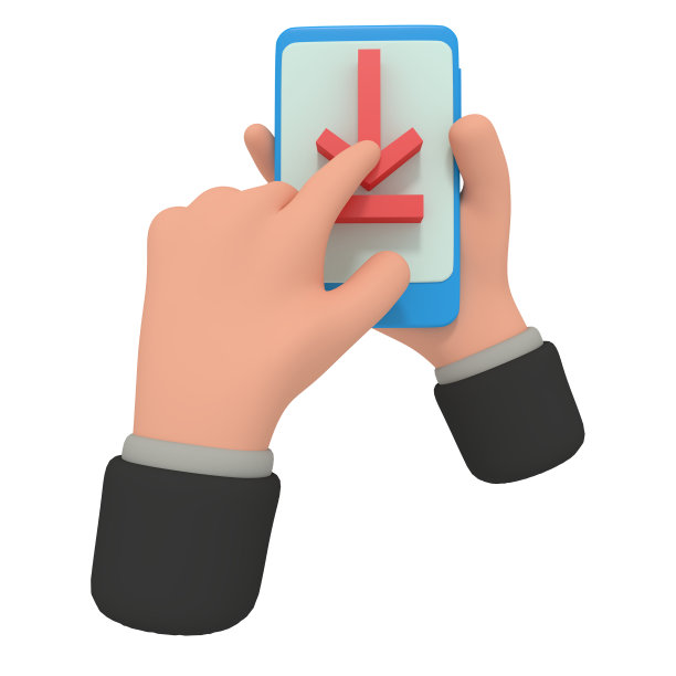 手持屏幕上有文件下载按钮的手机图片下载