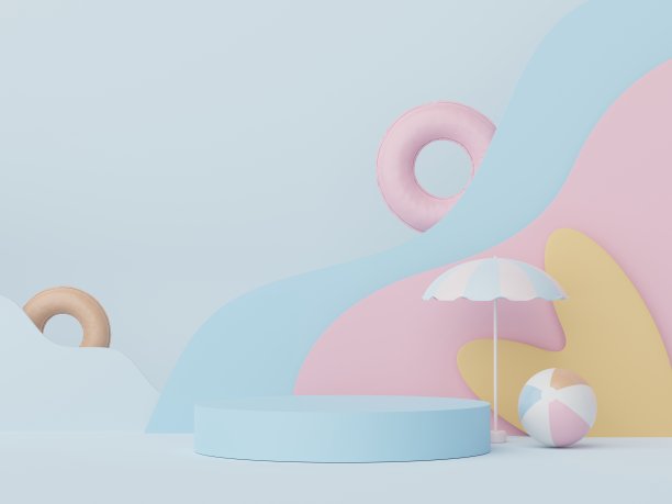 最小展示平台的3d渲染与夏季的背景概念。网络横幅和模拟的极简主义基座。图片下载