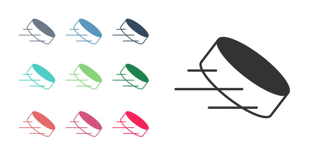 黑色冰球图标孤立在白色背景。设置彩色图标。向量图片下载