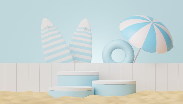 最小展示平台的3d渲染与夏季的背景概念。网络横幅和模拟的极简主义基座。图片下载