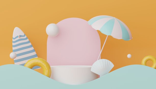 最小展示平台的3d渲染与夏季的背景概念。网络横幅和模拟的极简主义基座。图片下载