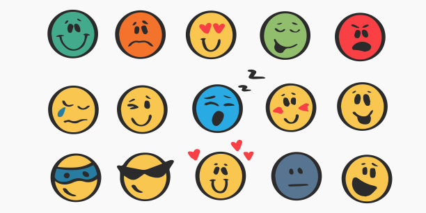 涂鸦表情符号脸图标集。手绘草图。表情符号带有不同的情绪情绪图片下载
