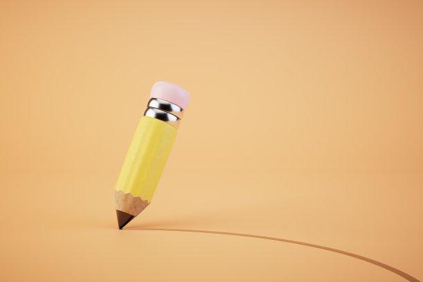 用铅笔画画的概念。用简单的铅笔在柔和的背景上画的一条线。三维渲染图片下载