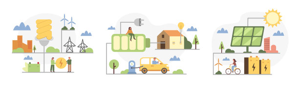 一套插图与可持续的绿色能源的元素图片下载