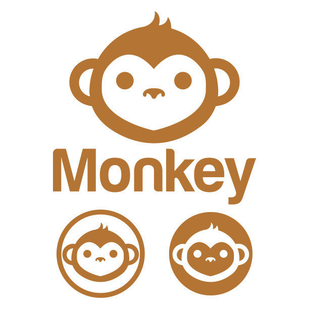 可爱的卡哇伊头猴猿吉祥物卡通标志设计图标插图字符矢量艺术。对于每一类业务、公司、品牌，比如宠物店、产品、标签、团队、徽章、标签图片下载