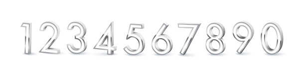 白色背景上的0到9的银色数字。一，二，三，四，五，六，七，八，九矢量图。铬数字标志设计的日期或周年图片下载