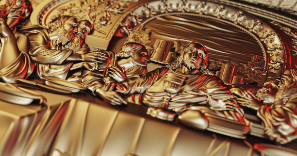 金色纹理的最后的晚餐雕塑图片下载