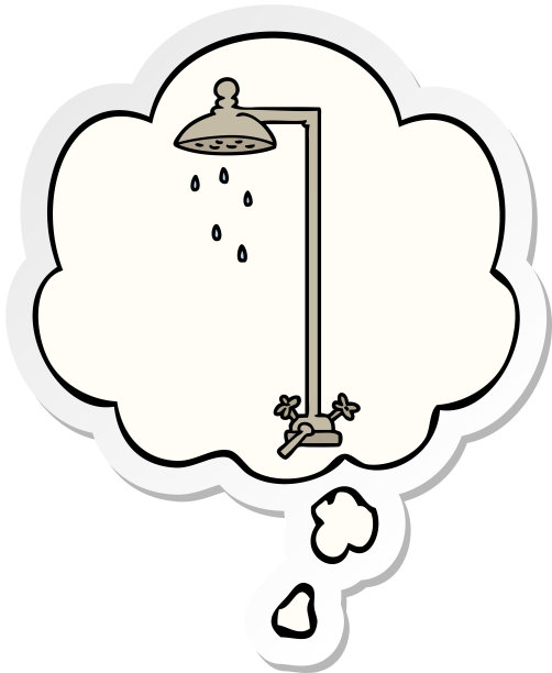 卡通淋浴与思想泡泡作为印刷贴纸图片下载