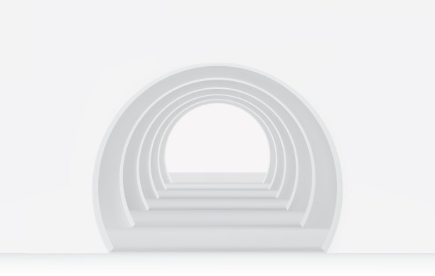 白色3d空走廊的几个圆形拱门在透视与阴影图片下载