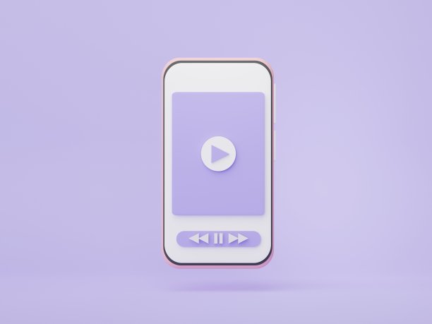 3d渲染最小的智能手机与音频播放器按钮栏在柔和的背景。媒体音乐图标控制。视频音乐概念。网页模拟和横幅。图片下载