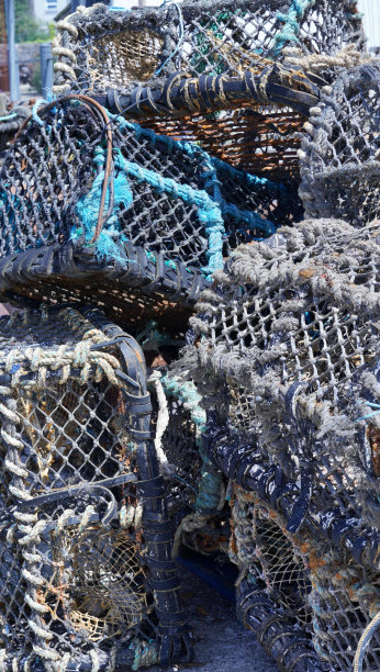 龙虾锅堆在码头边图片下载