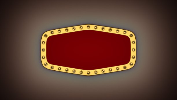 红框金边灯复古广告招牌。三维渲染图片下载