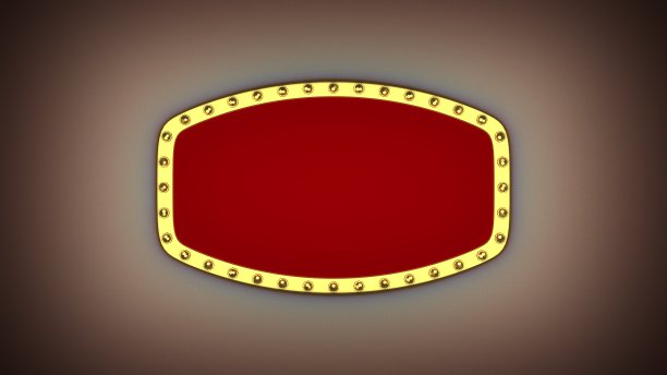 红框金边灯复古广告招牌。三维渲染图片下载