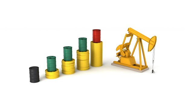 工作油泵钱硬币堆图孤立在白色背景。三维渲染图片下载
