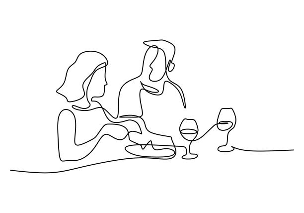 连续的一对单线浪漫的情侣图片下载