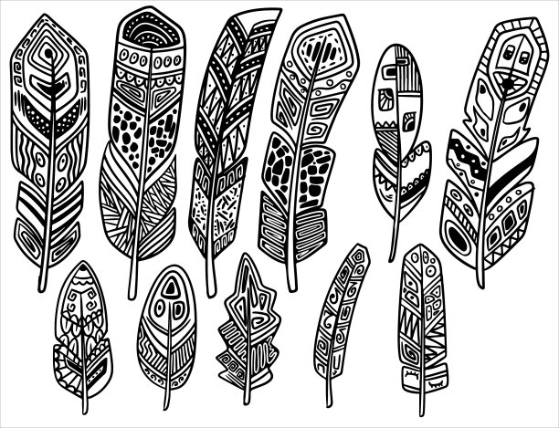 手绘波西米亚部落民族一套羽毛图片下载
