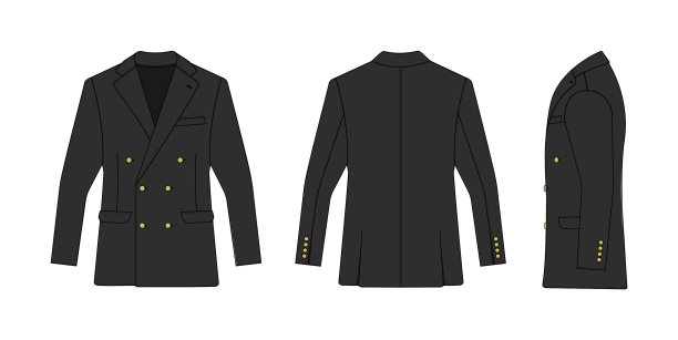 双排扣西装夹克模板与侧面图片下载