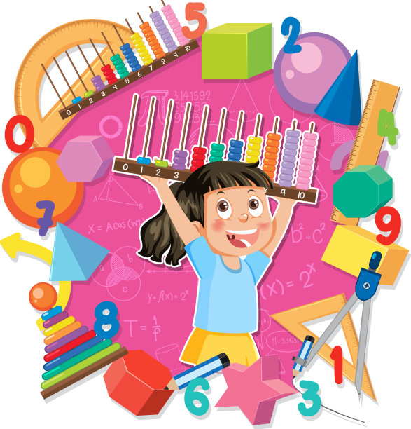 女孩卡通人物与数学和数字主题图片下载