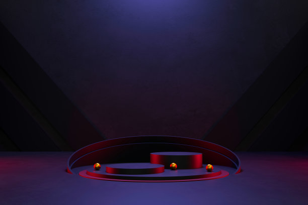 空旷抽象的工业混凝土内部。混凝土地板和黑暗的房间。三维演示图片下载